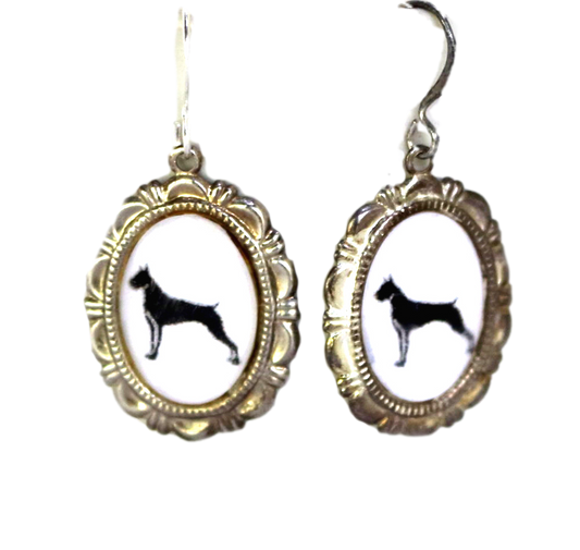 Boxer Dog Earrings Cameo Pierced Handmade Gifts Cropped Ears