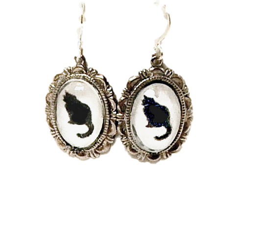 Long Hair Cat Earrings Cameo Pierced Handmade Gifts