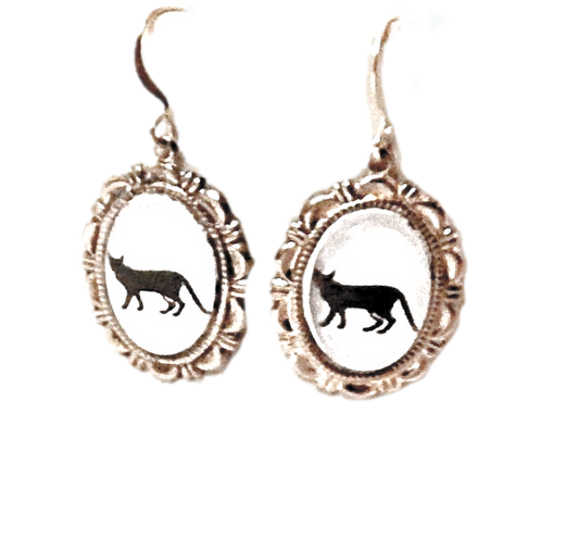 Cat Short Hair Earrings Cameo Pierced Handmade Gifts