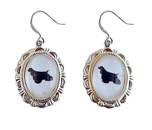 Cocker Spaniel Dog Earrings Cameo Pierced Handmade Gifts