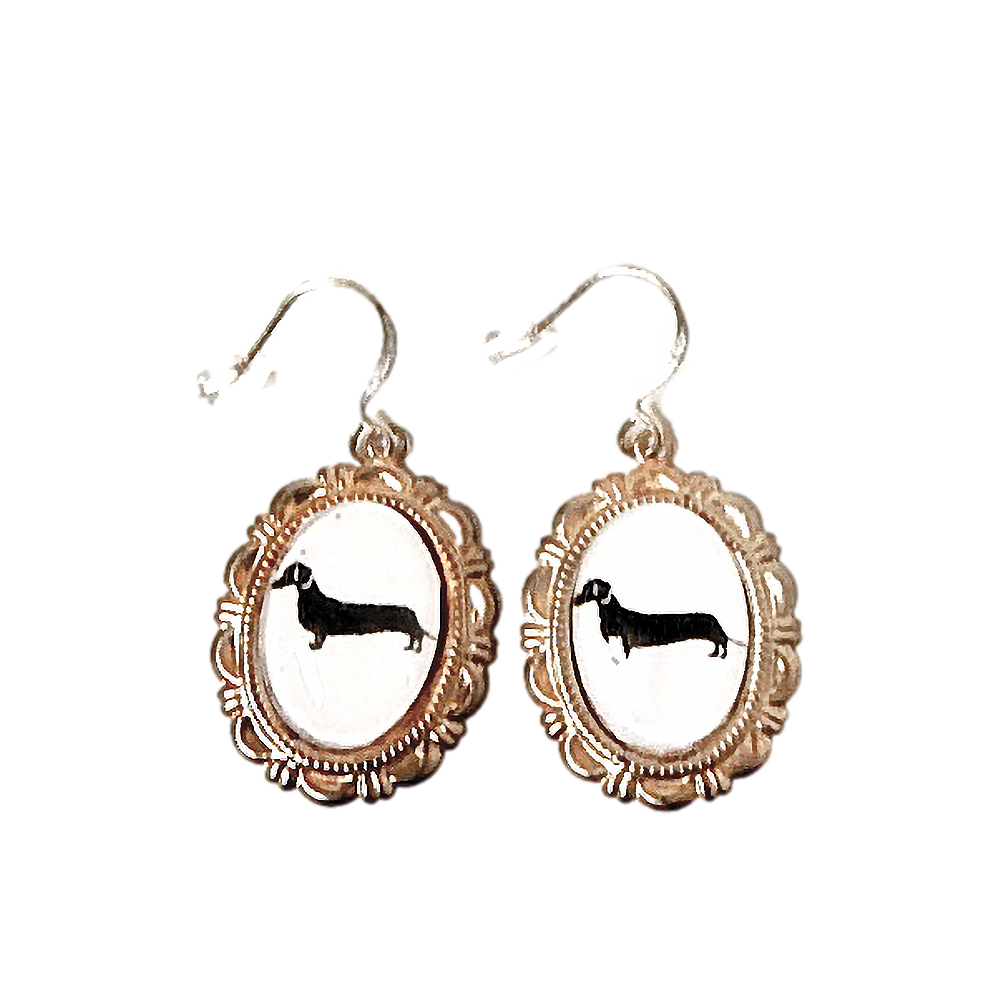 Dachshund Dog Earrings Cameo Pierced Handmade Gifts