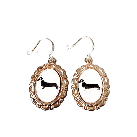 Dachshund Dog Earrings Cameo Pierced Handmade Gifts