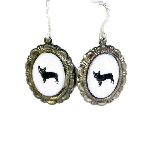 French Bulldog Dog Earrings Cameo Pierced Handmade Gifts