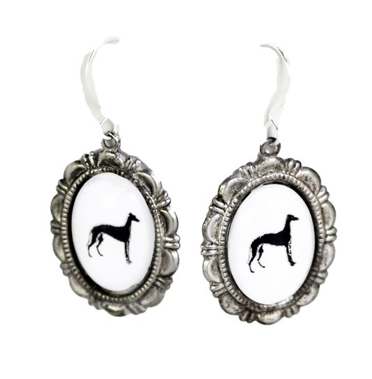 Greyhound Dog Earrings Cameo Pierced Handmade Gifts