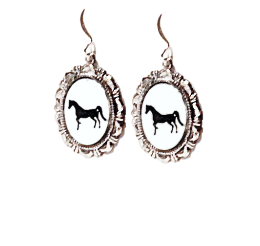 Prancing Horse Earrings Cameo Pierced Handmade Gifts