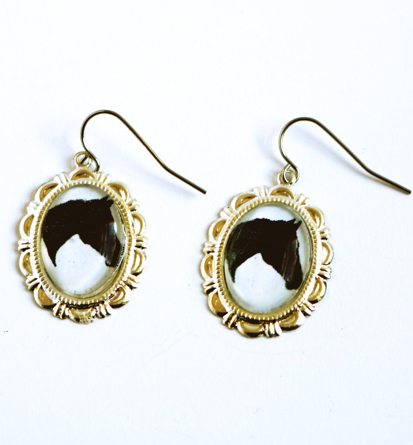 Black Horse Head Earrings Cameo Pierced Handmade Gifts