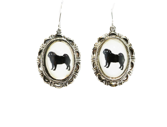 Pug Dog Earrings Cameo Pierced Handmade Gifts