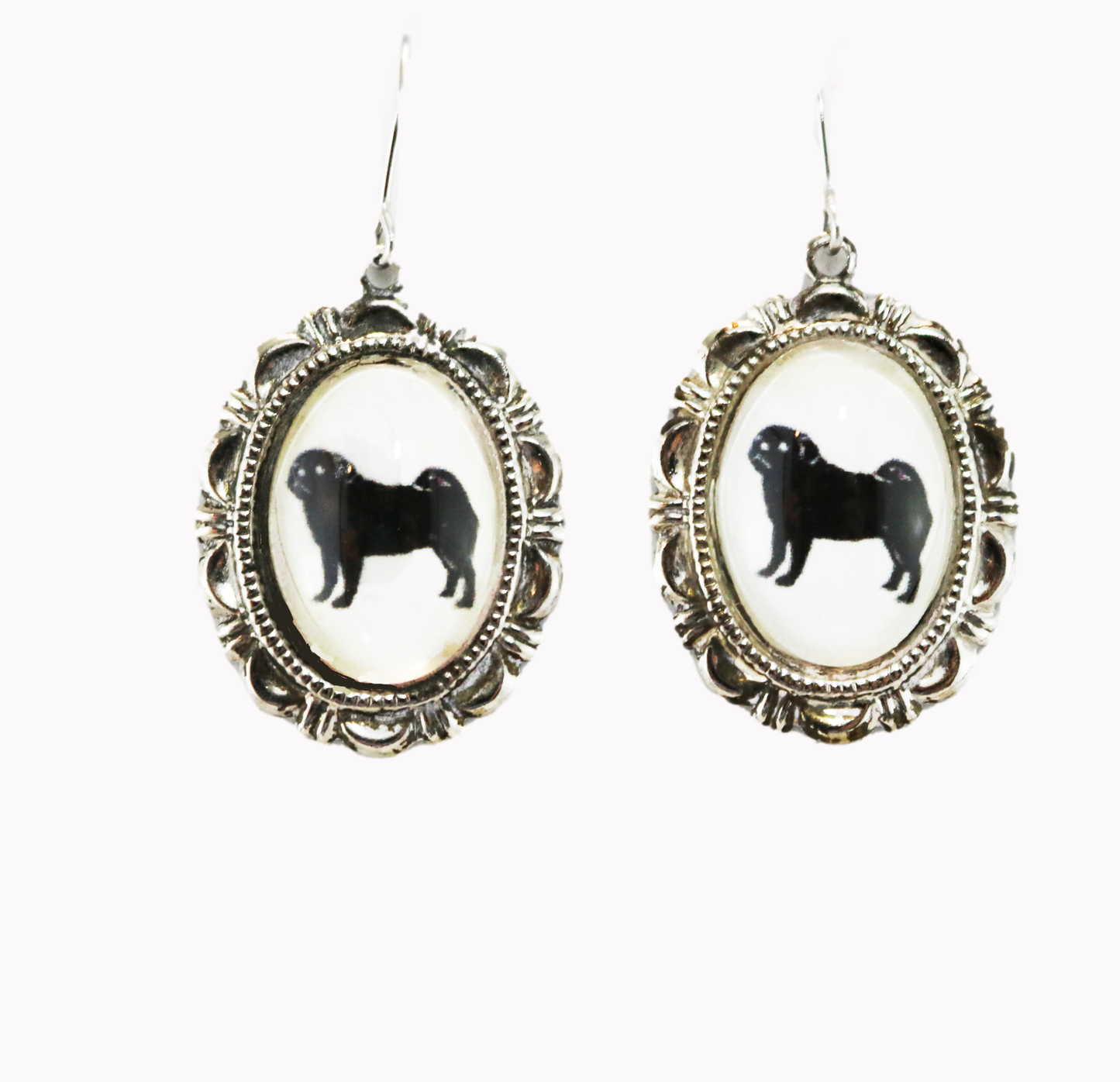 Pug Dog Earrings Cameo Pierced Handmade Gifts